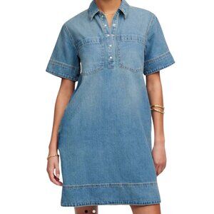 Madewell Denim Popover Mini Dress Size XS Blue Shift Bestseller Western